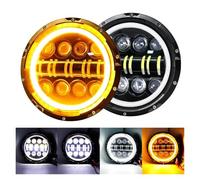 SPUFKGE Lamp Assembly For Jeep JK For VAZ 2121 For Lada For Niva 7'' LED DRL Headlight 4x4 7inch Headlights 80W 7" LED Headlamp With Amber Turn Signal Running Lights(2 piece Light)