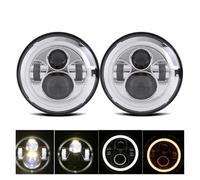 SPUFKGE Lamp Assembly For Jeep JK For VAZ 2121 For Lada For Niva 7'' LED DRL Headlight 4x4 7inch Round Halo Headlights 7" LED Headlamp With/no Amber Turn Signal Running Lights(2piece 45w halo chrome)
