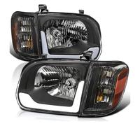 SPUFKGE Lamp Assembly For Toyota For Tundra 2005-2006 Tuning Black Housing Clear Lens LED Tube Headlights + Corner Lights 2piece Running Lights