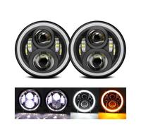 SPUFKGE Lamp Assembly Headlamp For Land For Rover For Defender 7inch LED Headlight DRL Running Lights(50w Halo light Black)