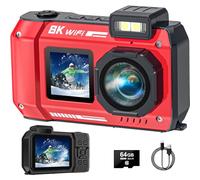 SPUNALP UHD Underwater Camera 8K, 70MP 33ft WiFi Waterproof Digital Camera with 64GB Card, Dual Screen Waterproof Autofocus Selfie 2500mAh, 18X Digital Floating for