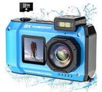 SPUNALP Underwater Camera 8K UHD Waterproof Camera 33FT Autofocus 70MP Rugged Dustproof Shockproof Waterproof Digital Camera with 32G Card,Blue