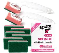 spunj 2 Pack Sponge with Liquid Handle Bundled with 6x Refill Heads - Liquid Handle Sponge for Super Fun Easy Cleaning and Dishwashing, Built in Soap Dispenser & Replaceable Heads
