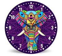 SPUNKER Boho Elephant 10 Inch Wall Clock,Hippie Mandala Small Battery Operated Wall Clocks Decorative for Kitchen/Living Room/Bedroom/Bathroom/Dining Room