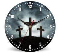 SPUNKER Clock for Bedroom,Three Crosses Wall Clocks,Sunlight Battery Operated Wall Clock Silent Non-Ticking Decorative for Home Kitchen Bathroom Living Room Bedroom Office 10 Inch