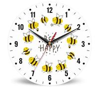 SPUNKER Cute Honey Bees Kitchen Wall Clock,Bee Happy Clocks 10 Inch Silent Non-Ticking Wall Battery Operated for Living Room Bedroom Bathroom Laundry Room Decor