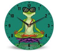 SPUNKER Funny Frog Wall Clocks for Living Room Decor,Yoga Lotus Flower Kitchen Clocks Wall Battery Operated - 10 Inch Round Bathroom Wall Clock Silent Non-Ticking