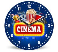 SPUNKER Wall Clock,Cinema Theme Wall Clocks,Movie Time Popcorn Battery Operated Wall Clock Silent Non-Ticking Decorative for Home Kitchen Bathroom Living Room Bedroom Office 10 Inch