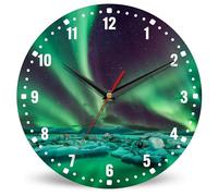 SPUNKER Wall Clock,Northern Lights Wall Clocks,Aurora Iceland Battery Operated Wall Clock Silent Non-Ticking Decorative for Home Kitchen Bathroom Living Room Bedroom Office 10 Inch, SP-SZ-459367