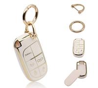 Spunklad for Jeep Key Fob Cover Keychain Soft Full Protection Key Case Shell, Car Accessories for Man,Girls, Women, Compatible with Jeep Smart Key 3 4 5 Buttons Protector (White)