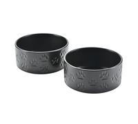 SPUNKYJUNKY Ceramic Dog and Cat Bowls 2 Pack, 5.1'' Dog and Cat Food Water Double Feeding Bowls Non-Slip for Cats and Puppy Small Sized Breed Dogs Microwave Dishwasher Safe - 13.5 OZ, 2pcs, Paw Black