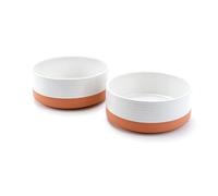 SPUNKYJUNKY Ceramic Dog and Cat Bowls 2 Pack, 5.1'' Dog and Cat Food Water Double Feeding Bowls Non-Slip for Cats and Puppy Small Sized Breed Microwave Dishwasher Safe - 13.5 OZ, 2pcs, Pattern White