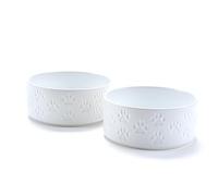 SPUNKYJUNKY Ceramic Dog and Cat Bowls 2 Pack, 6.1'' Dog and Cat Food Water Double Feeding Bowls Non-Slip for Large Sized Breed Microwave Dishwasher Safe - 28.7 OZ, 2pcs, Paw White