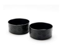 SPUNKYJUNKY Ceramic Dog and Cat Bowls 2 Pack, 6.1'' Dog and Cat Food Water Double Feeding Bowls Non-Slip for Large Sized Breed Microwave Dishwasher Safe - 28.7 OZ, 2pcs, Paw Black