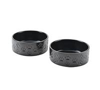 SPUNKYJUNKY Ceramic Dog Bowls 2 Pack, 7.3'' Dog Food Water Double Feeding Bowls Non-Slip for Medium to Large Sized Breed Microwave Dishwasher Safe - 42 OZ, 2pcs, Paw Black