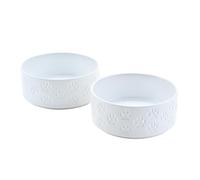 SPUNKYJUNKY Ceramic Dog Bowls 2 Pack, 8.3'' Dog Food Water Double Feeding Bowls Non-Slip for Medium to Large Sized Breed Microwave Dishwasher Safe - 60 OZ, 2pcs, Paw White