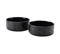 SPUNKYJUNKY Ceramic Dog Bowls 2 Pack, 8.3'' Dog Food Water Double Feeding Bowls Non-Slip for Medium to Large Sized Breed Microwave Dishwasher Safe - 60 OZ, 2pcs, Paw Black