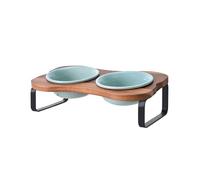 SPUNKYJUNKY Ceramic Elevated Tilted Dog Bowls Bone-Shaped Raised with 2 Height Iron Stand, 4.9'' Dog and Cat Food Water Bowls Set Non-Slip for Puppy Kitten Small Sized Breed - 7 OZ,Light Green