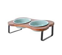 SPUNKYJUNKY Ceramic Elevated Tilted Dog Bowls Bone-Shaped Raised with 2 Height Iron Stand, 5.9'' Dog and Cat Food Water Bowls Set Non-Slip for Small Sized Breed - 13.5 OZ,Light Green