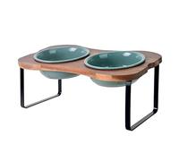 SPUNKYJUNKY Ceramic Elevated Tilted Dog Bowls Bone-Shaped Raised with 2 Height Iron Stand, 6.9'' Dog and Cat Food Water Bowls Set Non-Slip for Small Medium Sized Breed - 20 OZ,Dark Green