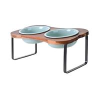 SPUNKYJUNKY Ceramic Elevated Tilted Dog Bowls Bone-Shaped Raised with 2 Height Iron Stand, 6.9'' Dog and Cat Food Water Bowls Set Non-Slip for Small Medium Sized Breed - 20 OZ,Light Green