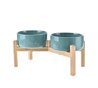 SPUNKYJUNKY Elevated Dog Bowls Ceramic, 7.3'' Dogs Food Water Bowls Raised with Non-Slip Bamboo Stand for Medium to Large Sized Breed Microwave Dishwasher Safe - 42 OZ,Dark Green