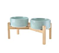 SPUNKYJUNKY Elevated Dog Bowls Ceramic, 7.3'' Dogs Food Water Bowls Raised with Non-Slip Bamboo Stand for Medium to Large Sized Breed Microwave Dishwasher Safe - 42 OZ,Light Green