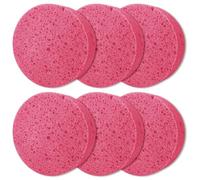 Spunspn 6Pcs Cellulose Sponges, Round Kitchen Clean Sponges Non-Scratch Compressed Dish Scrubber for Kitchen Household Cookware Bathroom Cleaning & DIY (4'' X 4'' X 1") - Pink