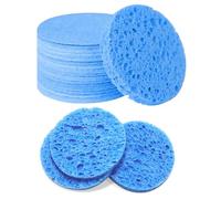 Spunspon 50-Count Facial Sponges Compressed Natural Cellulose Sponge Round Shape Face Sponge for Face Cleansing Exfoliating and Makeup Removal, Blue