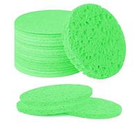 Spunspon 50-Count Facial Sponges Compressed Natural Cellulose Sponge Round Shape Face Sponge for Face Cleansing Exfoliating and Makeup Removal, Green