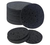 Spunspon 50-Count Facial Sponges Compressed Natural Cellulose Sponge Round Shape Face Sponge for Face Cleansing Exfoliating and Makeup Removal, Black