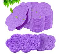 Spunspon 50-Count Facial Sponges, Natural Exfoliating, Purple, Flower Shape, Made of 100% Wood Pulp