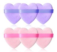 Spunspon 6 Pieces Powder Puff Face Soft Heart Shape Makeup Puff for Loose Powder Mineral Powder Body Powder Velour Cosmetic Foundation Blender Sponge Beauty Makeup Tools, Pink+Purple