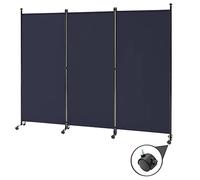 Spurgehom 3 Panel Rolling Room Divider, Folding Partition Privacy Screens, Freestanding Fabric Room Panel, Portable Folding Wall Divider for Office, Room, Restaurant, Hospital (Blue)