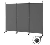 Spurgehom 3 Panel Rolling Room Divider, Folding Partition Privacy Screens, Freestanding Fabric Room Panel, Portable Folding Wall Divider for Office, Room, Restaurant, Hospital (Grey)