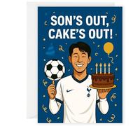 Spurs Birthday Card - Funny Son Heung-Min Football Card - “Son’s Out, Cake’s Out” Design - Spurs Fan Gift for Him, Boys, Men - Official Style Inspired - Football Birthday Greeting