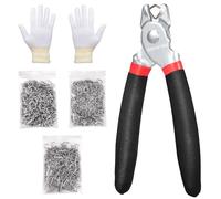 Spurtar Straight Hog Ring Pliers Kit with 360pcs 3/4" 1/2" 3/8" Hog Rings Spring-Loaded A3 Steel for Upholstery Fencing Animal Pet Cages Crafts Bagging Packaging Netting Traps DIY