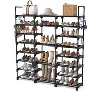 SPUSEN Shoe Rack, 8 Tier Shoe Storage Organizer with Hooks,Fit 42-50 Pairs Shoes,Mental Tall Shoe Shelf for Closet,Entryway,Garage,Bedroom,Cloakroom(140x127x30.5cm)