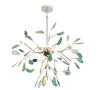 Sputnik Chandelier LED Firefly Pendant 20-Lights Ceiling Fixture Nordic Adjustable Height Hanging Lamp for Kitchen Island Living Room-Gold and Green Agate 16 Light