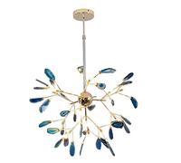 Sputnik Chandelier LED Firefly Pendant 20-Lights Ceiling Fixture Nordic Adjustable Height Hanging Lamp for Kitchen Island Living Room-Gold and Green Agate 16 Light
