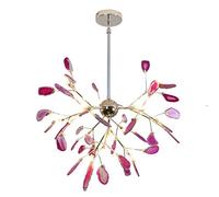 Sputnik Chandelier LED Firefly Pendant 20-Lights Ceiling Fixture Nordic Adjustable Height Hanging Lamp for Kitchen Island Living Room-Gold and Green Agate 16 Light