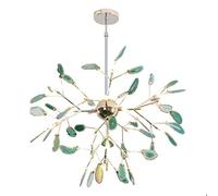 Sputnik Chandelier LED Firefly Pendant 20-Lights Ceiling Fixture Nordic Adjustable Height Hanging Lamp for Kitchen Island Living Room-Gold and Green Agate 16 Light