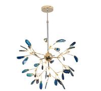 Sputnik Chandelier LED Firefly Pendant Light 20-Lights Agate Ceiling Light Fixture Nordic Adjustable Height Hanging Lamp for Kitchen Island Living Room-Gold and Blue Agate 20 Light