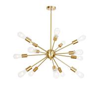 Sputnik Chandeliers 15-Light,Brushed Brass Pendant Lighting Industrial Vintage Mid Century Gold Ceiling Light Fixture Flush Mount Adjustable Height for Kitchen Dining Room Bedroom