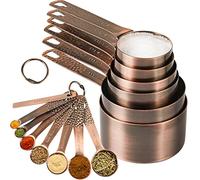SPUVGVC Copper Measuring Cups and Spoons - 6 Plated Cups, 7 Metal Spoons, 1 Leveler - Dry Measure Set