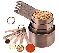 SPUVGVC Copper Measuring Cups and Spoons Set 10, Stainless Steel Measuring Cups and Spoons Set for Baking & Kitchen, Metric & US 4 Measure Cup & 5 Measure Spoon &1Leveler for Dry & Liquid