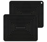 SPUVGVC Silicone Trivet Set, 2 Pieces Heat Resistant Mat, Food Grade Silicone, Non-Slip, Flexible, Dishwasher Safe, Multi Functional, Black