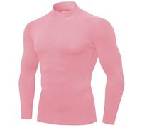 SPVISE 1 or 2 Pack Men's Compression Shirts Long Sleeve Athletic Workout T-Shirts Cool Dry Undershirts Turtle Neck Gym Tops, Mock Turtleneck-petal Pink, Large