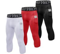 SPVISE 1 or 3 Pack Men's 3/4 Compression Pants Athletic Gym Leggings Running Tights Dry Fit Workout Base Layer Bottoms Pocket, Black+white+red, X-Large