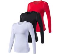 SPVISE 1 or 3 Pack Women's Compression Shirt Long Sleeve Workout Tops Quick Dry Scrubs Undershirt Gym Yoga Running T-Shirts, 3 Pack# Black+white+red, S